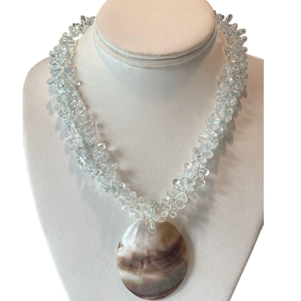 LUC Lucas Lameth Ice‎ Blue Crystal 18''- 19'' Necklace Sterling 925 Silver 67g